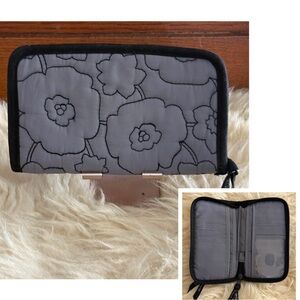 Thirty-One Black and Gray Floral Quilted Wallet